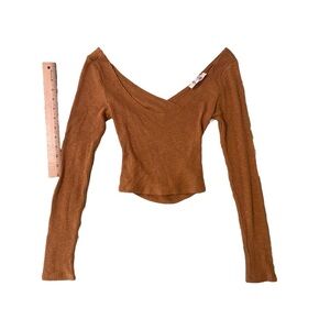 Mustard long sleeve criss cross cropped top